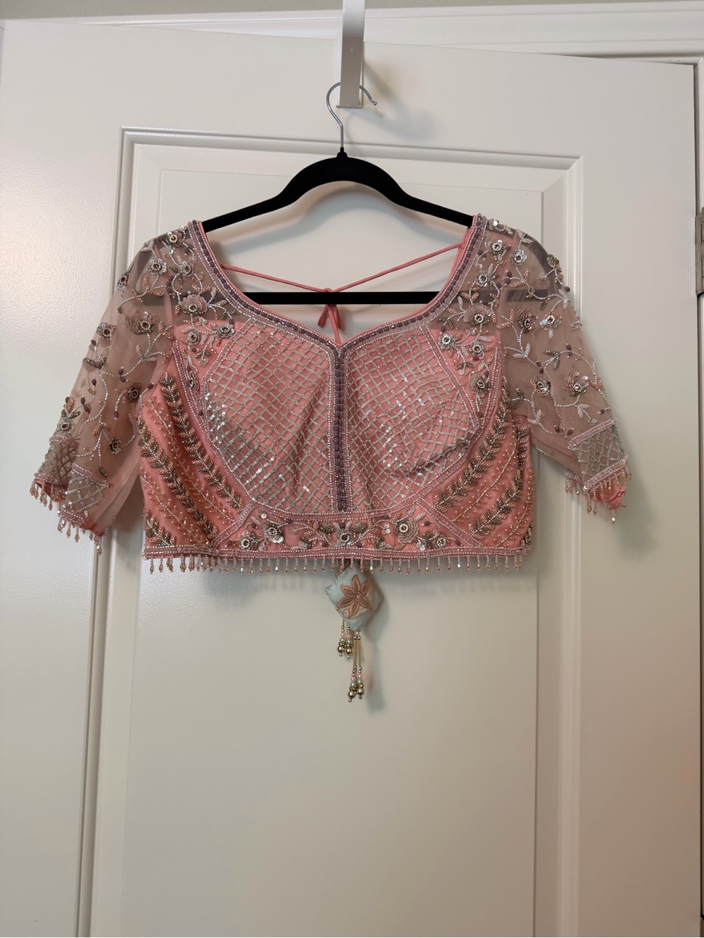 Jiya by Veer Studio Designer - Embellished Pink Women's Choli Top Blouse